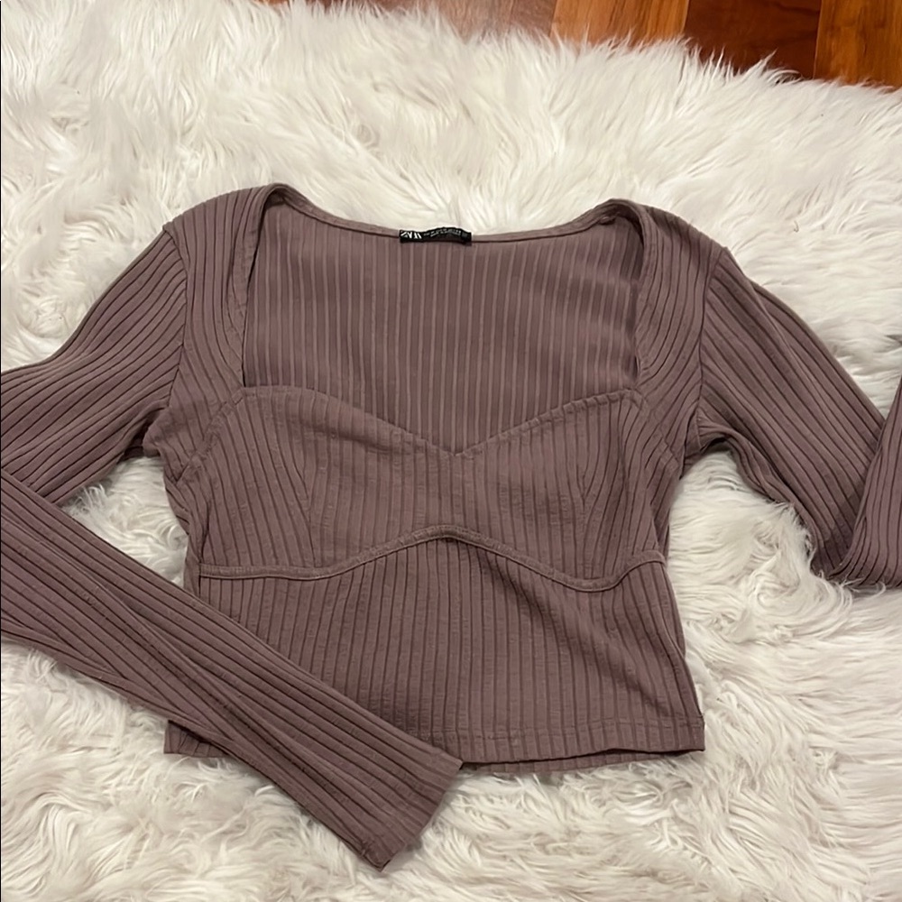 Zara Brown Ribbed Long Sleeve Bodysuit